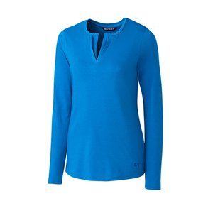 NWT Cutter & Buck Women Long Sleeve Double V-Neck Performance Shirt Small Blue
